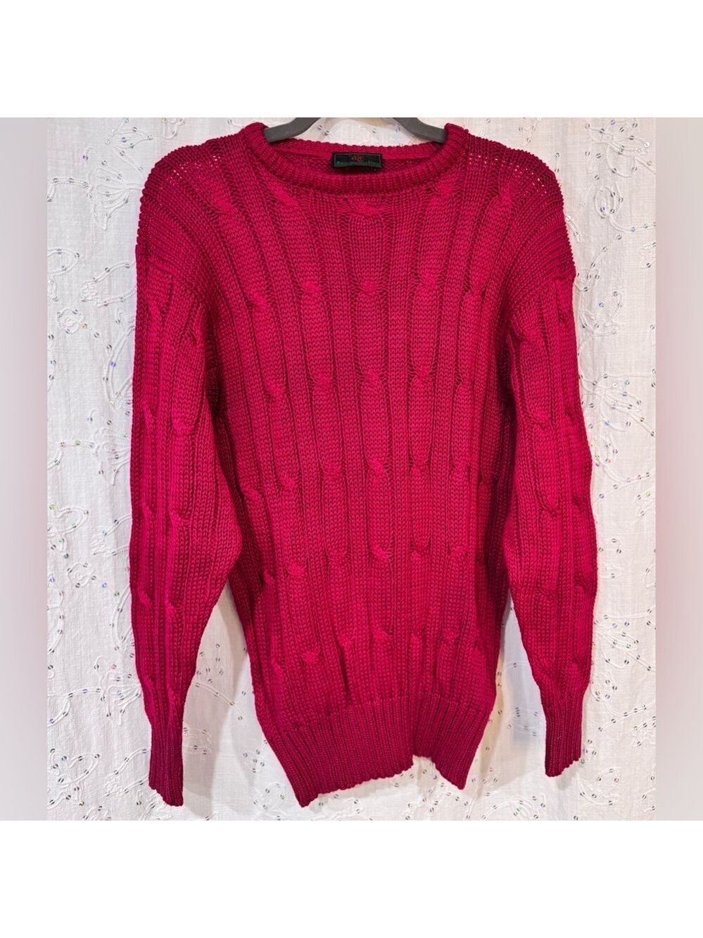 Vintage 1980s Abercrombie & Fitch Raspberry Pink Cable Knit Sweater – Size M